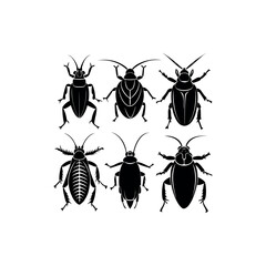 Collection of Six Black Silhouetted Beetle and Bug Species Displayed on White Background vector