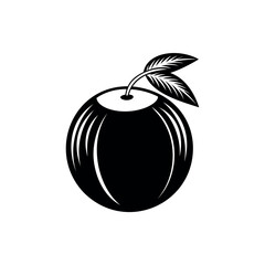 Stylized Black and White Illustration of a Round Fruit with Leaves silhouette vector