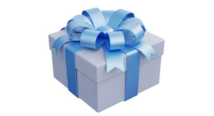 Obraz premium Elegant white gift box with blue satin ribbon and bow presentation for celebration special occasion surprise transparent background