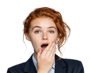 Surprising reaction office portrait professional environment isolated on transparent background
