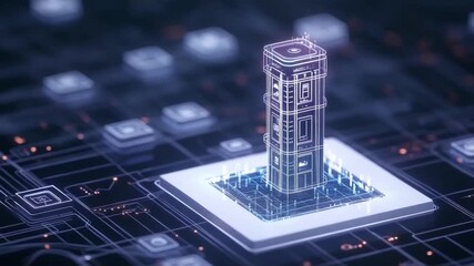 Digital architectural model on a complex circuit board - Powered by Adobe