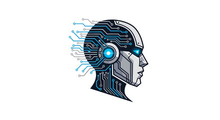 Futuristic AI head profile with circuit board design, showcasing innovation, technology, and digital transformation for modern business and creative projects
