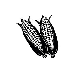 Stylized illustration of two ears of corn in black and white silhouette vector
