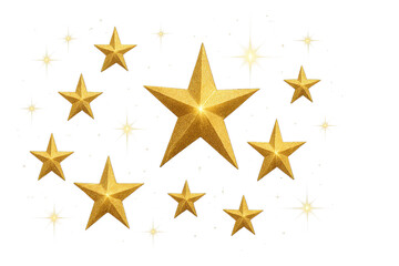 Golden shining star isolated on transparent background PNG, Metallic gold star cutout on clear background, Glossy golden star icon isolated on transparent background.