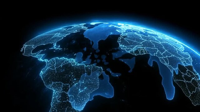 Global map with glowing, detailed country borders - Powered by Adobe