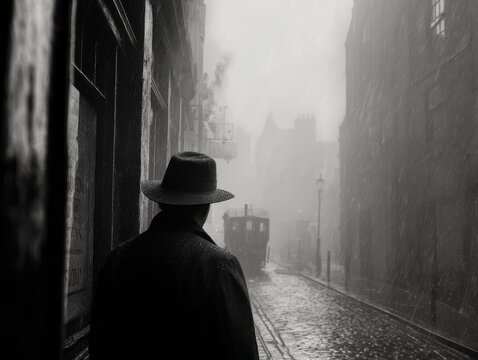 Fototapeta Rainy Alleyway with a Hat