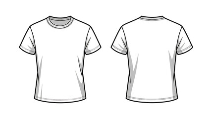 Naklejka premium Front and back view of plain white t shirt technical sketch