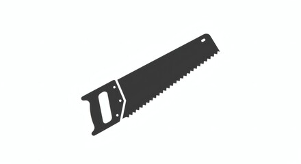 A simple black silhouette of a hand saw isolated on a white background, perfect for illustrating carpentry, DIY projects, or tools