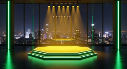 Stunning modern stage with city view for product showcase event