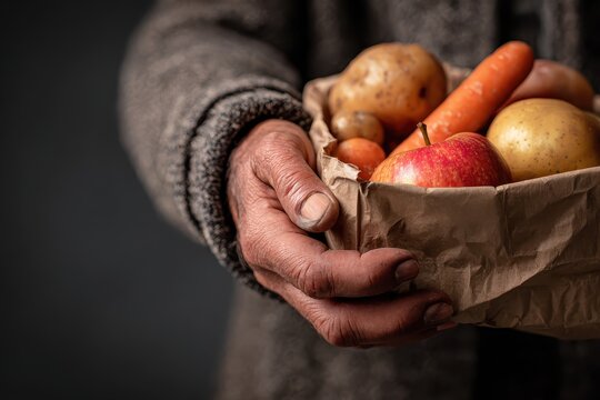 Feeding the hungry with fresh produce for those in need during a community outreach event in a local food bank for poverty alleviation