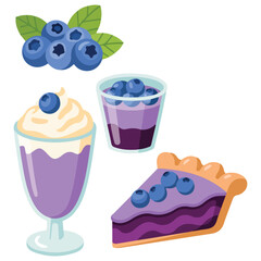 Fresh blueberry fruit icon set cartoon vector illustration on white background