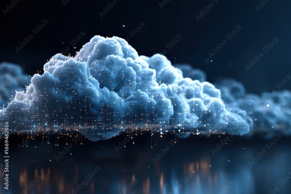 Aufkleber visualizing cloud technology with an integrated digital web concept showcased in a modern and immers
