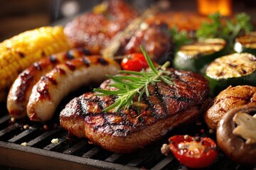 Delicious grilled summer barbecue dishes perfect for a backyard party with friends and family, featuring juicy meats and fresh vegetables