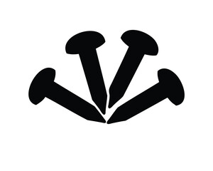 Black Nails Clustered Together on a White Background in Silhouette Form