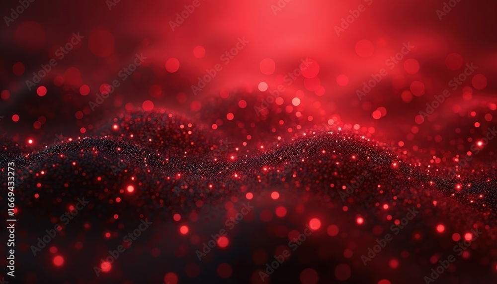 Aufkleber abstract red gradient background with flowing pattern of small glowing dots, larger bokeh circles. d