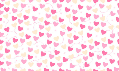 A lovely seamless surface pattern design with hand drawn heart shapes in various shades of pink and cream, perfect for Valentine's Day backgrounds, textile prints.