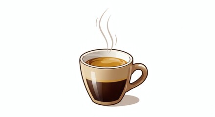 Obraz premium Aromatic Hot Coffee Steaming in a Small Ceramic Mug, Perfect for a Morning Boost or Afternoon Pick-Me-Up and Relaxation