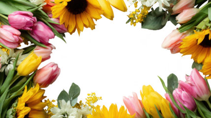 Colorful Tulip Blossom Fruit Floral Border on Transparent Background