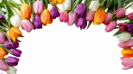 Colorful Tulip Blossom Fruit Floral Border on Transparent Background