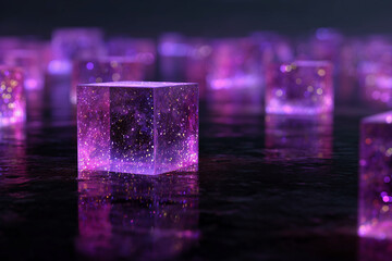 A collection of purple cubes with glitter on them