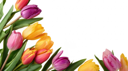 Colorful Tulip Blossom Fruit Floral Border on Transparent Background