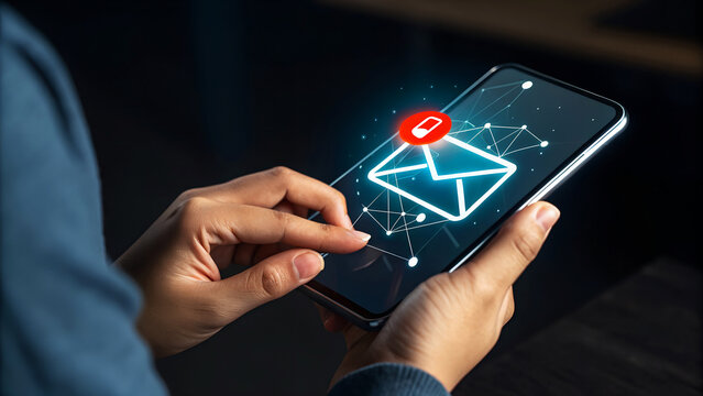 Secure digital communication with a smartphone receiving an alert for an important message, highlighting data protection and connectivity.