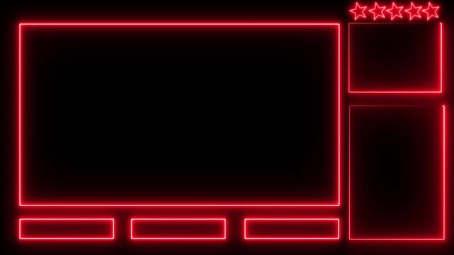 Intermission Stream Overlay Animated, Neon Sign looping facecam and chat for live streaming ,Frame border HUD element. HUD viewfinder. video stream live screen  animation on black background.
