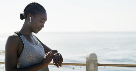 Fitness, people and running at beach promenade for burning calories, endurance or exercise routine....