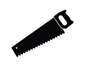 Black and white illustration of a saw, a hand tool for cutting