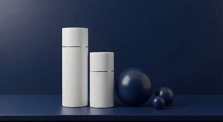 Fototapeta premium Elegant White Cosmetic Packaging Mockup on Dark Blue Background