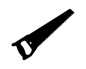 Black and white illustration of a handsaw showing carpentry and woodworking