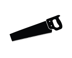 Handsaw silhouette on a white background, carpentry and woodworking tool symbol