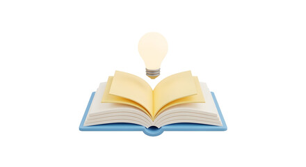 Minimalist Open Book with Lightbulb 3D Icon