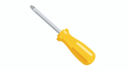 Fototapeta premium Simple illustration of a bright yellow screwdriver with a silver metal shaft on a clean white background, perfect for DIY, repair, and construction themes