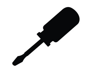 Simple black silhouette of a standard flathead screwdriver tool on white