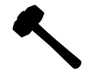 Silhouette of a sledgehammer with a long handle on a white background