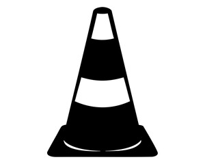 Black and white illustration of a traffic cone for safety and awareness