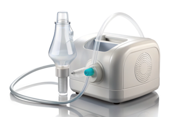 Realistic white nebulizer machine and mouthpiece isolated on a neutral background for medical use transparent background