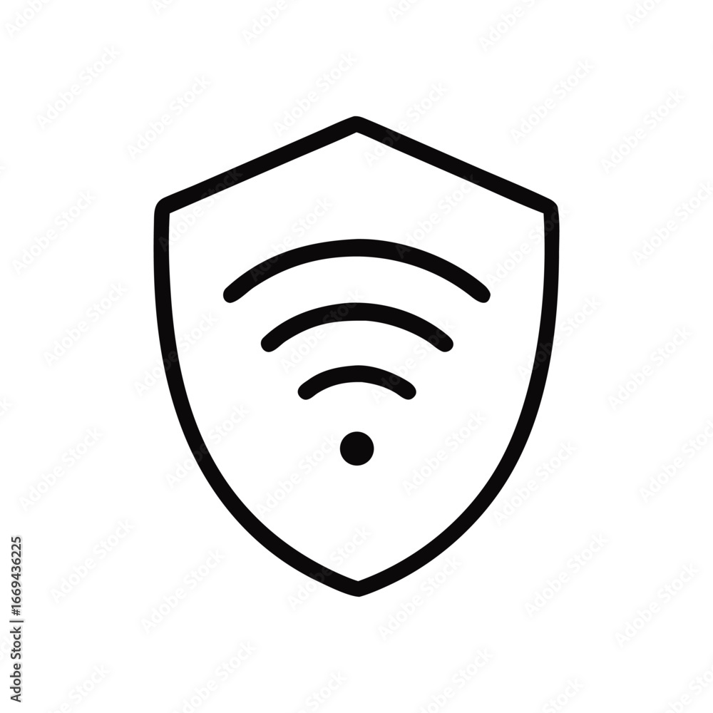 Aufkleber wifi shield icon for secure wireless connectivity protecting networks and data with black outline is