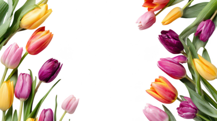 Colorful Tulip Blossom Fruit Floral Border on Transparent Background
