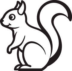 "Squirrel Line Art Icon – Minimalist Black and White Forest Animal Drawing"

