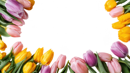 Colorful Tulip Blossom Fruit Floral Border on Transparent Background