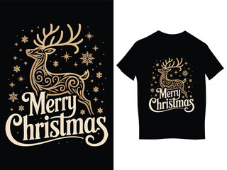 Merry Christmas Reindeer T-Shirt Design
