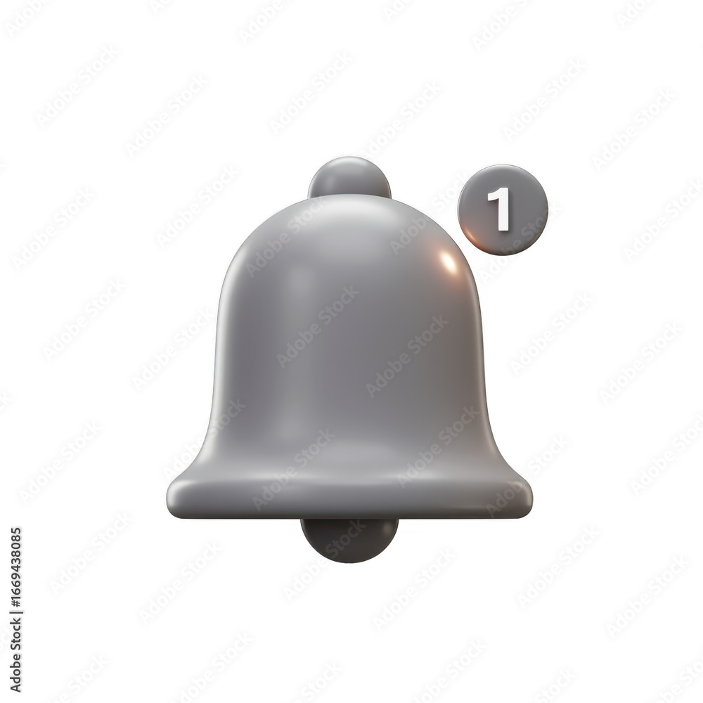 Poster 3d rendered notification bell icon with badge isolated on transparent background