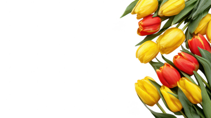 Colorful Tulip Blossom Fruit Floral Border on Transparent Background
