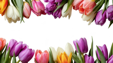 Colorful Tulip Blossom Fruit Floral Border on Transparent Background