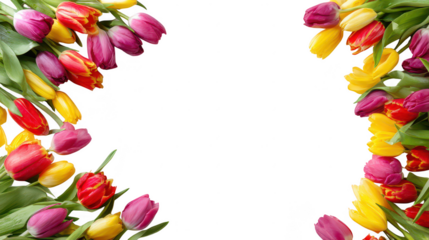 Colorful Tulip Blossom Fruit Floral Border on Transparent Background