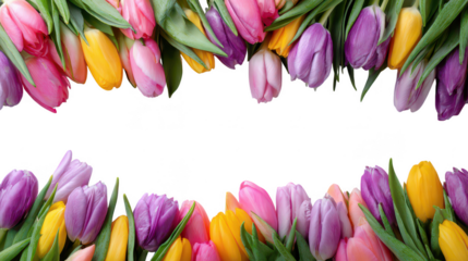 Colorful Tulip Blossom Fruit Floral Border on Transparent Background