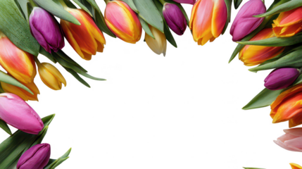 Colorful Tulip Blossom Fruit Floral Border on Transparent Background