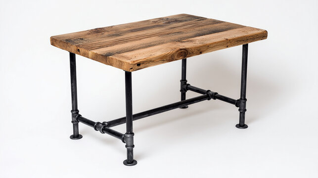 Rustic Reclaimed Wood Table | Industrial Pipe Leg Desk PNG | Rustic Industrial Furniture Illustration